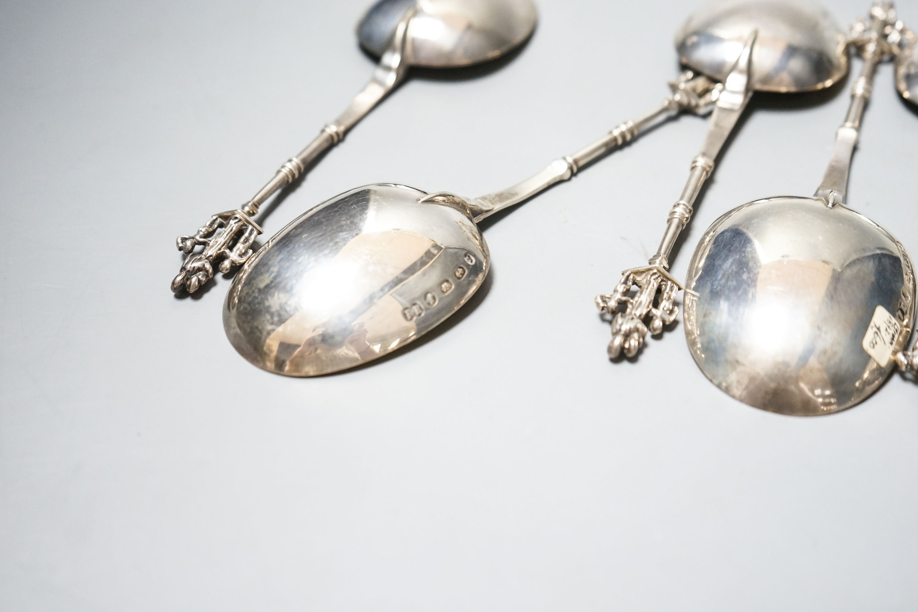 A set of six Victorian silver apostle spoons, Frederick Elkington, Birmingham, 1872, 17.5cm, 9oz.